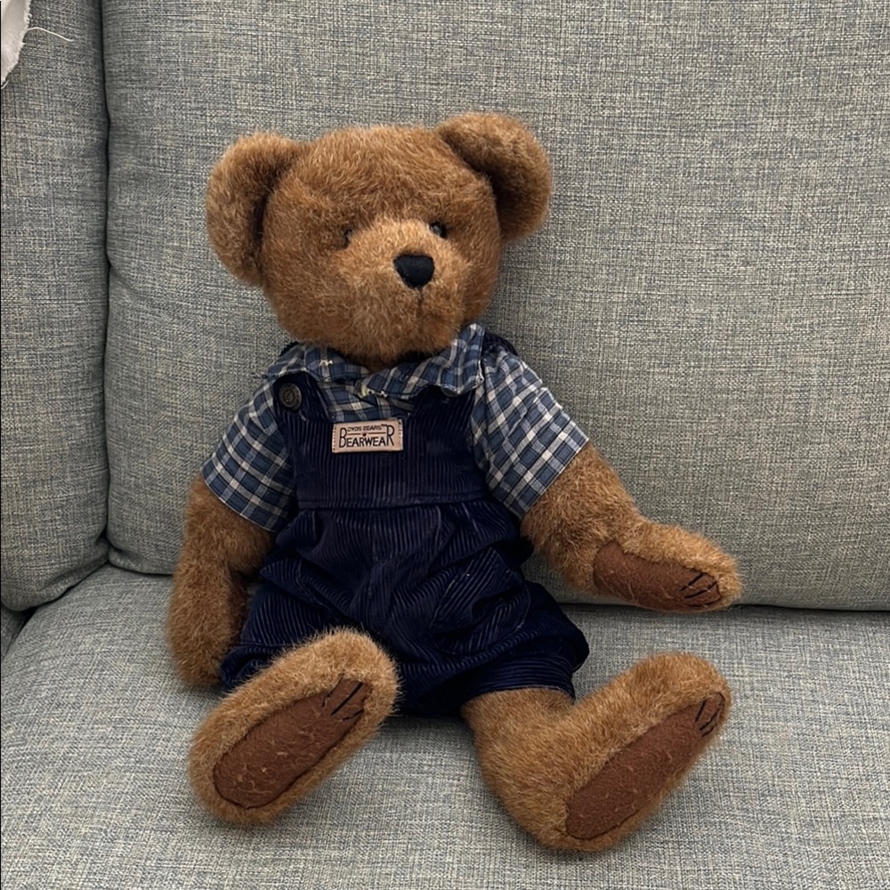 Boyd’s Bear vintage Brown Teddy Bear with Plaid Shirt and Overalls